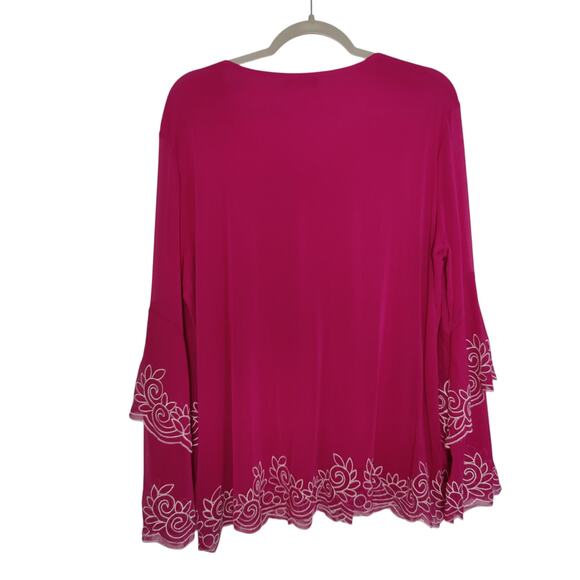 Alfani Women's Sz XL Bright Pink Boho Tiered Flare Sleeve Embroidered Mesh Top - Picture 5 of 7